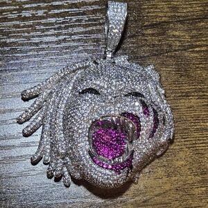 Mossanite and Pink Crystal Pendant Necklace